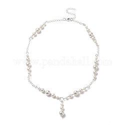 Collana lariat con perline di perle di conchiglia, acciaio inossidabile colore 304 gioielli in acciaio inossidabile per donna, bianco antico, 17.32 pollice (44 cm)
