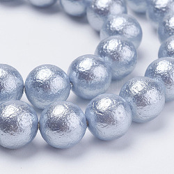 Ciocche di perline di conchiglie con texture a grinza, tondo, azzurro, 8mm, Foro: 1 mm, circa 48pcs/filo, 15.6 pollice (39.5 cm)