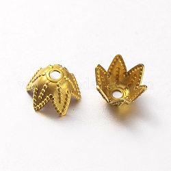 6-Petal Brass Flower Bead Caps, Lead Free & Cadmium Free, Golden, 7x4mm, Hole: 1mm