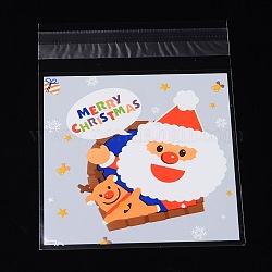 Прямоугольник мешки ОПП целлофан на Рождество, с Санта-Клауса рисунком, красочный, 13x9.9 см, односторонний толщина: 0.035 mm, внутренней меры: 9.9x9.9 см, около 95~100 шт / упаковка