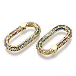 Латунные кольца из микро-паве циркония, без никеля , овальные, красочный, реальный 16k позолоченный, 29x15x4 мм, внутренний диаметр: 22x8 мм
