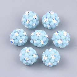 Glas gewebt Perlen, Kugel Kugelperlen, mit Pailletten, imitatorische Jade, Runde mit Blume, Himmelblau, 20~23 mm