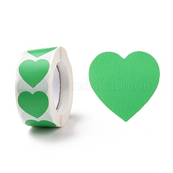 Сердечные бумажные наклейки, клейкие этикетки рулонные наклейки, подарочная бирка, для конвертов, вечеринка, представляет украшение, зеленый лайм, 25x24x0.1 мм, 500шт / рулон