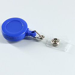 ABS Plastic Badge Reel, Retractable Badge Holder, with Platinum Iron Bobby Clip, Flat Round, Blue, 86x32x16mm