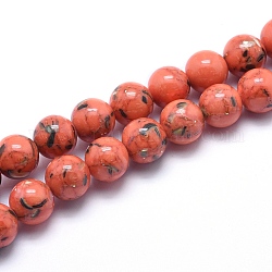 Chapelets de perles de coquillage de mer et turquoise synthétique, ronde, corail, 4mm, Trou: 0.8mm, Environ 92 pcs/chapelet, 15.5 pouce (39.5 cm)