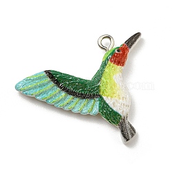 Opaque Resin Pendants, Bird Charms with Platinum Tone Iron Loops, Colorful, 25x32x5mm, Hole: 2mm