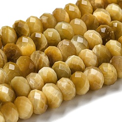 Chapelets de perles d'œil de tigre naturel, facette, rondelle, or, 8~8.5x5~5.5mm, Trou: 1mm, Environ 71 pcs/chapelet, 15.31'' (38.9 cm)