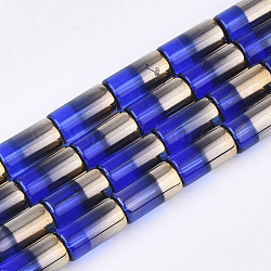 Perles de verre semi-électrolytique, colonne, bleu, 19.5~20x10mm, Trou: 1.4mm, Environ 15~17 pcs/chapelet, 13.39 pouce (34 cm)