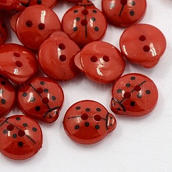 Botones de costura de acrílico, 2 agujero, teñido, mariquita, de color rojo oscuro, 13x12x4.5mm, agujero: 1 mm