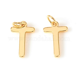 Brass Charms, with Jump Rings, Letter, Real 18K Gold Plated, Letter.T, T: 10x6.5x1mm, Hole: 2.5mm