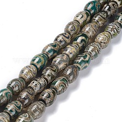 Tibetischen Stil dzi Perlen Stränge, natürliche Achat Perlen, gefärbt und erhitzt, Oval, Nektarflaschenmuster, 13~14x9.5~10 mm, Bohrung: 1.2 mm, ca. 25 Stk. / Strang, 13.39'' (34 cm)