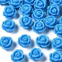 Undurchsichtigen Harzkügelchen, Rose Blume, Deep-Sky-blau, 9x7 mm, Bohrung: 1 mm