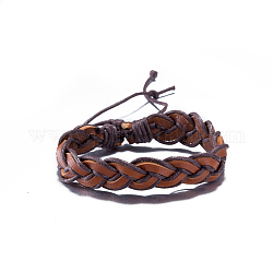 Регулируемые случайные кожаные браслеты унисекс плетеный, цвет охры, 300 мм