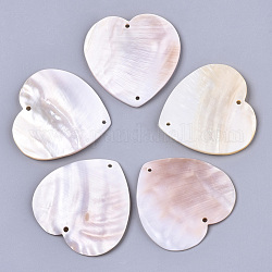 Eau douce naturelle liens shell, cœur, couleur de coquillage, 48.5x48~49x2mm, Trou: 2mm