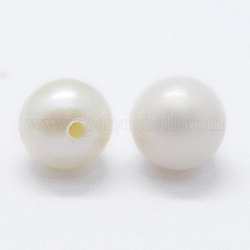Culture des perles perles d'eau douce naturelles, Note 3 un, la moitié foré, ronde, floral blanc, 6mm, Trou: 0.8mm