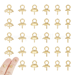 Unicraftale 60Pcs 6 Style 304 Stainless Steel Cup Pearl Peg Bails Pin Pendants, for Half Drilled Beads, Flower, Golden, 8x4~7mm, Hole: 2mm, Pin: 0.6mm, 10Pcs/style