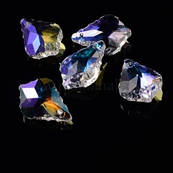 AB Color Plated Electroplate Glass Pendants, Faceted, Leaf, Colorful, 22x15.5x8mm, Hole: 1mm
