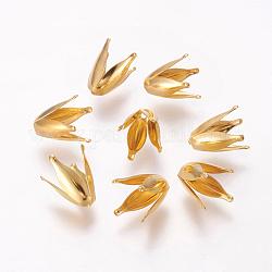 4 caps fiore tallone di ferro -petal, oro, 13x7x7mm, Foro: 1 mm