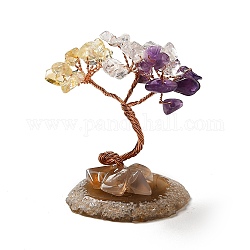 Citrino natural y amatista y chips de cristal de cuarzo decoraciones de exhibición de árboles, adorno de feng shui envuelto en alambre de cobre, 35~39x39~48x59~80mm