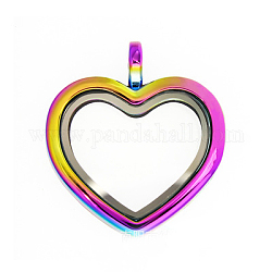 Lega ciondoli medaglione magnetici, Photo Frame memoria vivente fascino galleggiante, con coperchio di vetro, cuore, colore arcobaleno, 30x6.6mm