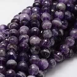 Faceted Round Natural Chevron Amethyst Bead Strands, 8mm, Hole: 1mm, about 50pcs/strand, 15.3 inch