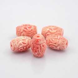 Opaque Resin Barrel Carved Word Beads, Dark Salmon, 20x13mm, Hole: 2mm