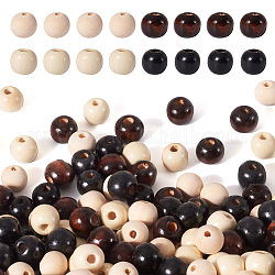 Craftdady perles en bois naturel, teinte, ronde, couleur mixte, 12mm, Trou: 2.5mm, 12x10.5mm, Trou: 3mm, 400 pièces / kit