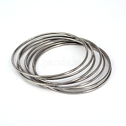 304 Stainless Steel Buddhist Bangle Sets, Stainless Steel Color, 64mm, about 7pcs/set