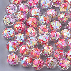 Cabochons en acrylique transparent, avec paillette, ronde avec le coeur, colorées, 14x12mm, bas: 8mm
