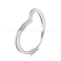 Anillo de dedo de onda de circonita cúbica transparente, 304 joyería de acero inoxidable para mujer., color acero inoxidable, nosotros tamaño 5 3/4~9 (16.3~18.9 mm)