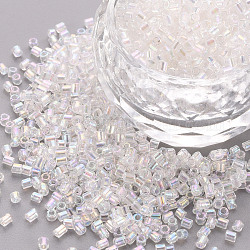 Glass tubulär Perlen, transparenten Farben Regenbogen, Transparent, 2.5~3x2 mm, Bohrung: 0.9 mm, ca. 15000 Stk. / Pfund