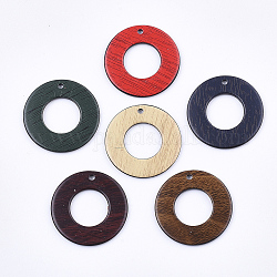 Colgantes de acrílico, imitación madera, plano y redondo, color mezclado, 32.5x2mm, agujero: 2 mm