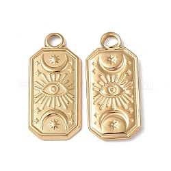 Ion Plating(IP) 304 Stainless Steel Pendants, Rectangle with Moon & Eye, Real 18K Gold Plated, 23x11x2mm, Hole: 2mm