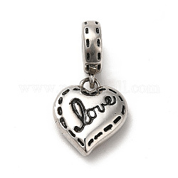 304 Stainless Steel European Dangle Charms, Large Hole Pendants, Heart with Word Love, Antique Silver, 21mm, Heart: 13x11x4mm, Hole: 4mm
