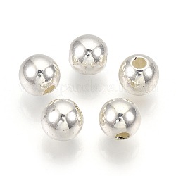 ABS Plastic Beads, Round, Silver Color Plated, 7.5~8x7~7.5mm, Hole: 1.6~2mm, about 2000pcs/500g