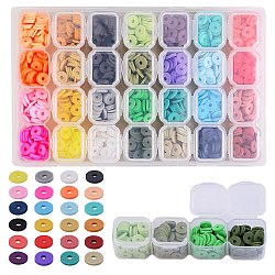 134.4g 28 Farben handgemachte Polymertonperlen, heishi Perlen, für DIY Schmuck Bastelbedarf, Disc / Flachrund, Mischfarbe, 8x1 mm, Bohrung: 2 mm