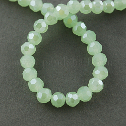 Electroplate Glass Beads Strands, Pearl Luster Plated, Imitation Jade, Faceted, Round, Honeydew, 4mm, Hole: 0.5mm, about 100pcs/strand, 14.2 inch