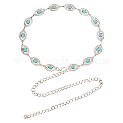 Synthetic Turquoise Oval Link Chain Waist Belts, Alloy Chain Belt for Shirt Skirt Dress Overcoat, Platinum, 24-7/8 inch(63.2cm)