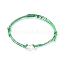 Verstellbare Armbänder aus gewachster Baumwolle, mit 304 Herzsprungring aus Edelstahl, grün, 1-5/8 Zoll ~ 3-1/2 Zoll (4~9 cm)
