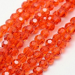 Hilos de cuentas de vidrio redondas facetadas (32 facetas), rojo, 4mm, agujero: 1 mm, aproximamente 98 pcs / cadena, 13.7 pulgada