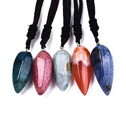 Natural Agate Pendant Necklaces, with Random Color Polyester Cords, Dyed, Bullet, Mixed Color, 26~29.9 inch(66~76cm)