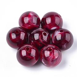 Abalorios de acrílico, estilo de imitación de piedras preciosas, redondo, de color rojo oscuro, 13.5~14x13mm, agujero: 2 mm