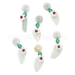 Jadéite naturelle et agate d'onyx vert naturel et décorations de pendentif en cristal/feuille, avec breloque fleur en coquillage blanc naturel, 28.5mm, Trou: 2mm