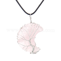 Colliers pendentif croissant de lune en quartz rose naturel, avec un fil de cuivre, 18.90 pouce (48 cm)