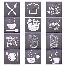 3D Catering Theme Square PVC Wall Self-adhesive Tile Stickers, for Home Wall Decorative, Black, 15x15x0.02cm