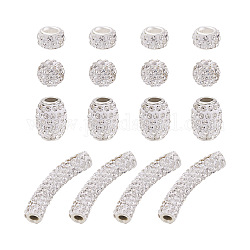Perles de strass en argile polymère faites à la main cheriswelry, grandes perles trou du canon, avec des noyaux uniques en laiton de tonalité de platine, formes mixtes, cristal, 100 pcs / boîte