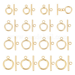 ARRICRAFT 20Pcs 4 Colors 304 Stainless Steel Toggle Clasps, Round Rings, Real 18K Gold Plated, Ring: 16~23x12~18x2~2.5mm, Hole: 2.5~3mm, Bar: 18~25x7~7.5x2~2.5mm, Hole: 3mm, 5pcs/style