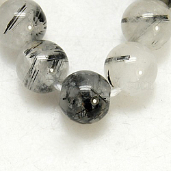 Natur schwarz Rutilquarz Perlen Stränge, Runde, 14 mm, Bohrung: 1 mm, 14 Stk. / Strang, 8 Zoll