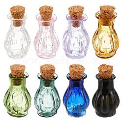 Pandahall elite 8 pz 8 colori bottiglie di vetro in miniatura, con tappi di sughero, bottiglie dei desideri vuote, per accessori per la casa delle bambole, creazione di gioielli, colore misto, 25x14mm, 1pc / color