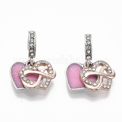 Alloy European Dangle Charms, with Crystal Rhinestone and Enamel, Large Hole Pendants, Quote Pendants, Heart with Word Family Forever and Always, Platinum, 25mm, Hole: 5mm, Heart: 14x13.5x2mm